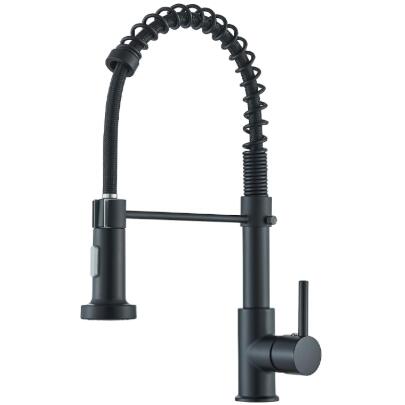 Robinet Cuisine Noir Pivotant à 360° Mitigeur 2 Modes de Pulvérisation Robinet d'Évier à Arc Élevé Pulvérisateur Escamotable en Laiton FKT0150
